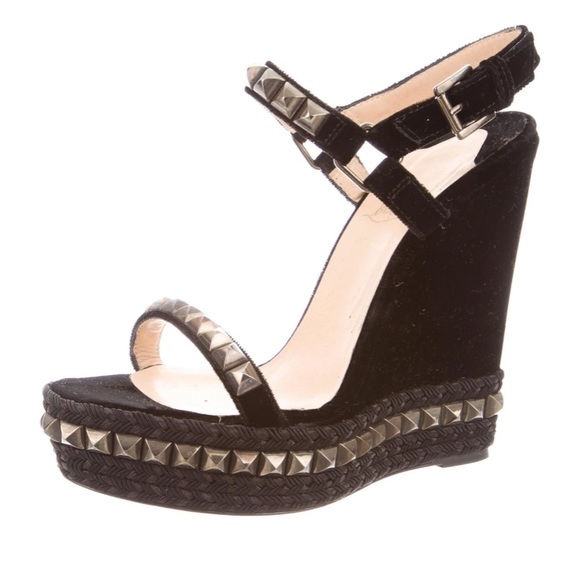 Christian louboutin studded velvet wedges 39 - Picture 5 of 10